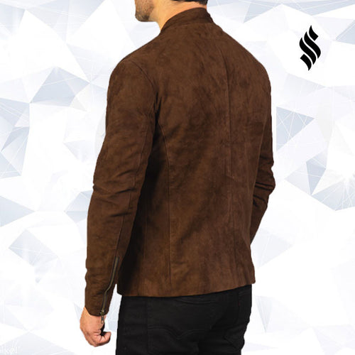 Charcoal Mocha Suede Biker Jacket - Shearling leather