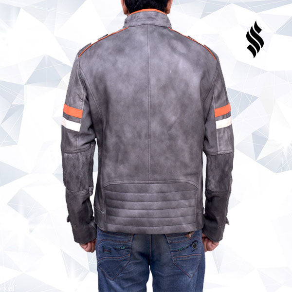 Fossil Grey Retro Biker Jacket - Shearling leather