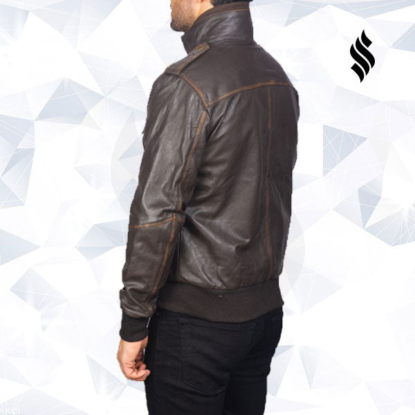 Glen Street Brown Leather Bomber Jacket - Shearling leather