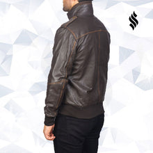 Load image into Gallery viewer, Glen Street Brown Leather Bomber Jacket - Shearling leather
