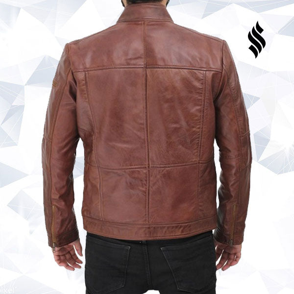 Gordon Mens Two Pockets Waxed Brown Leather Jacket - Shearling leather