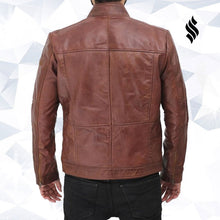 Load image into Gallery viewer, Gordon Mens Two Pockets Waxed Brown Leather Jacket - Shearling leather
