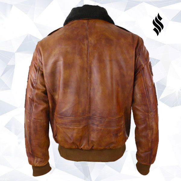 Men Aviator Flying Pilot Bomber Leather Jacket With Removeable Collar - Shearling leather