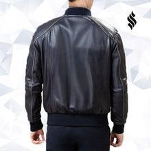 Load image into Gallery viewer, Men Black Bomber Jacket - Shearling leather
