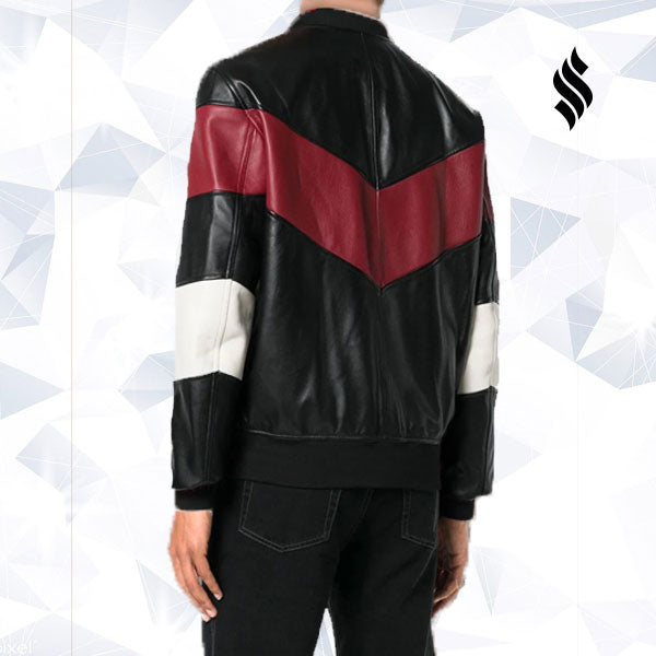 Men Chevron Stripe Bomber Jacket - Shearling leather