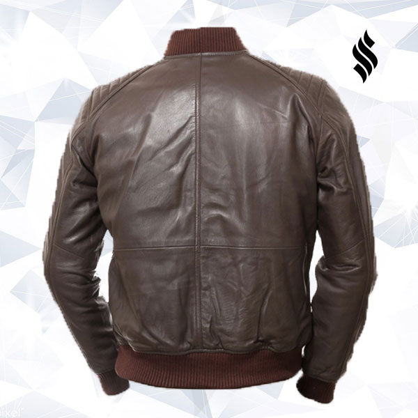 Men Dark Brown Bomber Jacket - Shearling leather