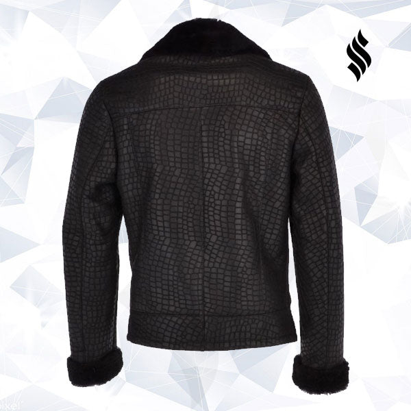 Mens Crocodile Print Black Coat Online | Buy Shearling Leather Jackets