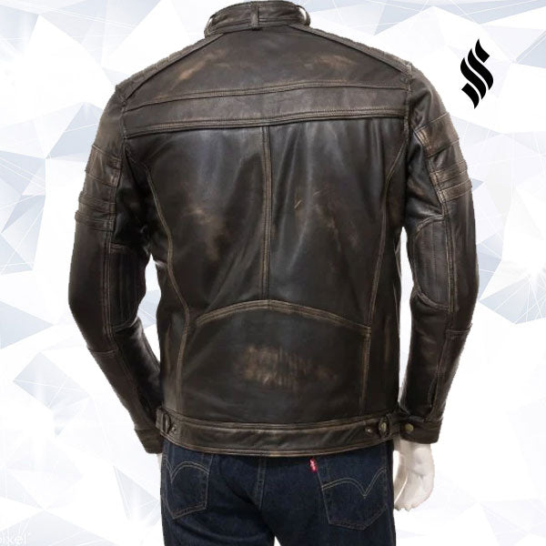 Mens Vintage Distressed Brown Real Leather Four Pocket Jacket - Shearling leather