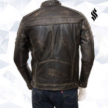 Load image into Gallery viewer, Mens Vintage Distressed Brown Real Leather Four Pocket Jacket - Shearling leather
