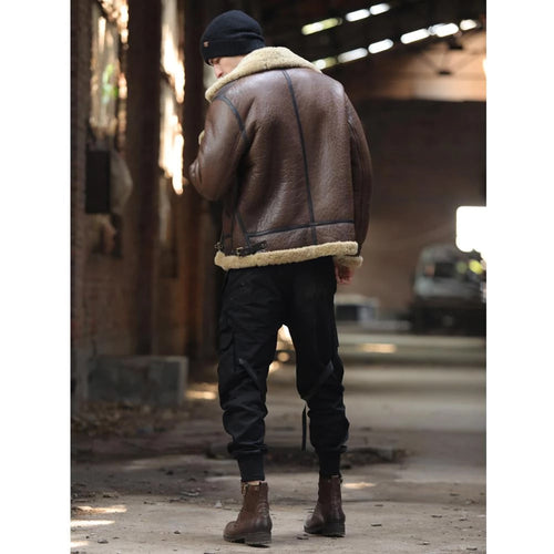 Best Mens B3 Flight Aviator Shearling Sheepskin Leather Jacket Coat