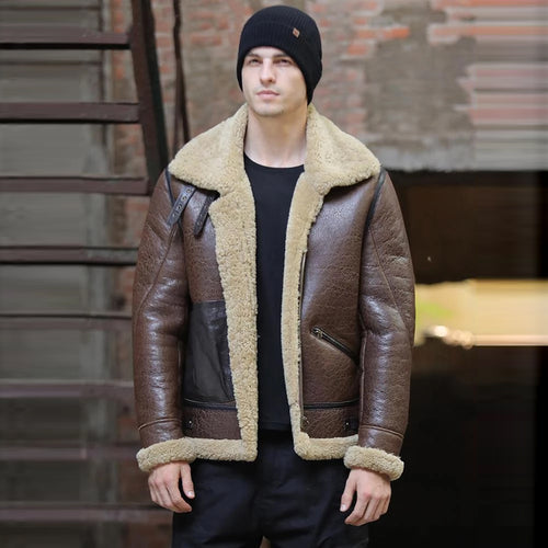 Best Mens B3 Flight Aviator Shearling Sheepskin Leather Jacket Coat