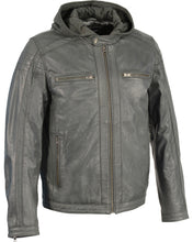 Load image into Gallery viewer, Men&#39;s Zipper Front Leather Jacket w/ Removable Hood
