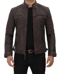 Claude Quilted Distressed Brown Leather Jacket