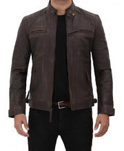Load image into Gallery viewer, Claude Quilted Distressed Brown Leather Jacket
