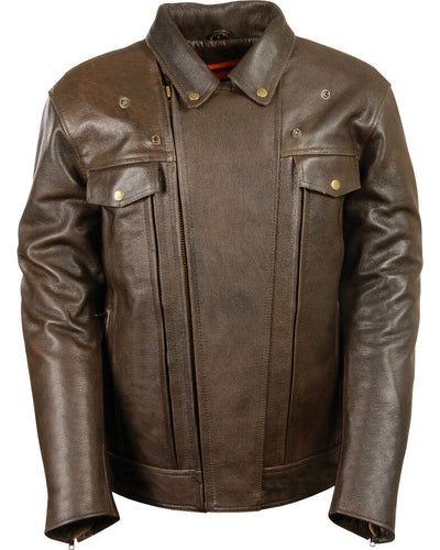 Men's Brown Pocket Biker Leather Motorbike Riding Jacket