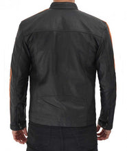 Load image into Gallery viewer, Harland Stripe Black Leather Cafe Racer Style Jacket for Men
