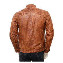 Load image into Gallery viewer, Mens Tan Leather Biker Jacket
