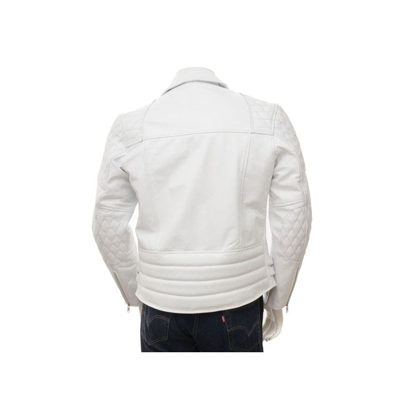 Mens White Leather Biker Jacket