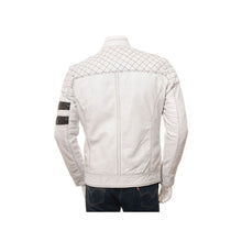 Load image into Gallery viewer, Mens White Leather Biker Jacket Online
