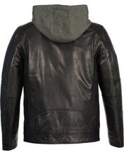 Load image into Gallery viewer, Men&#39;s Snap Collar Leather Moto Jacket w/ Removable Hood
