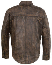 Load image into Gallery viewer, Leather Men&#39;s Distressed Brown Light Leather Snap Front Shirt
