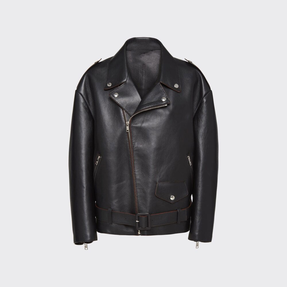 women's black leather biker jacket