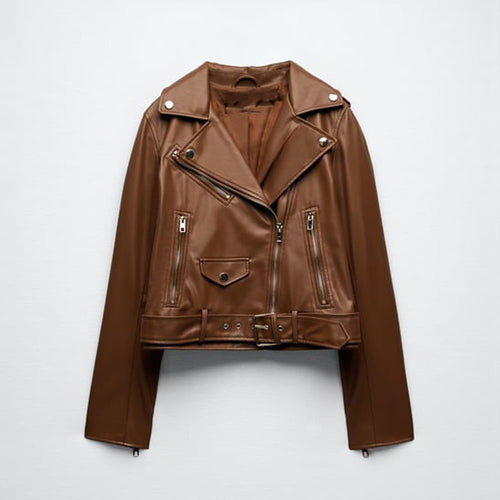Brown Leather Biker Jacket
