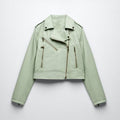 Green Women's Lambskin Riding Leather Biker Jacket