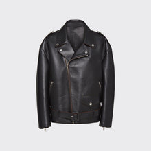 Load image into Gallery viewer, women&#39;s black leather biker jacket
