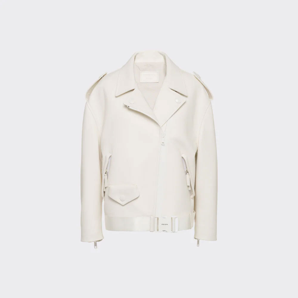 women's white motorcycle leather biker jacket