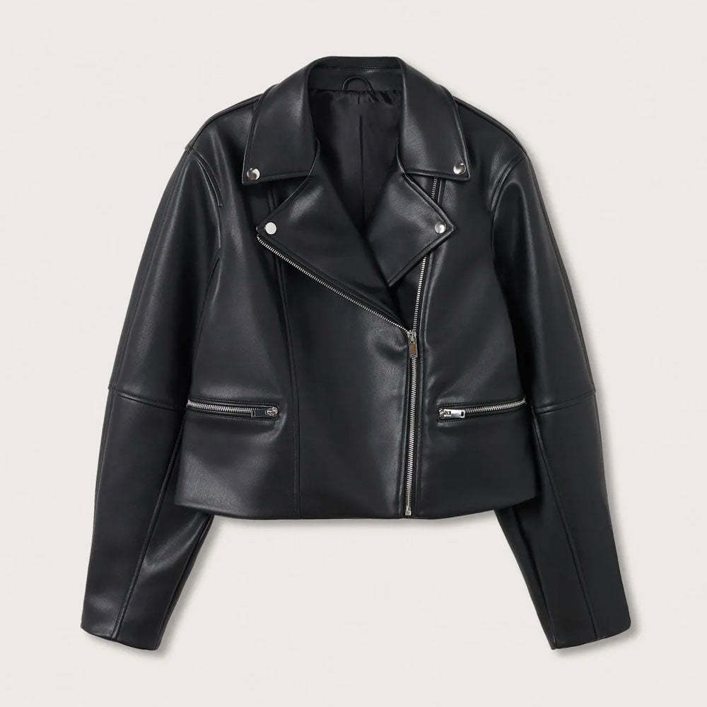 black women's  leather biker jacket