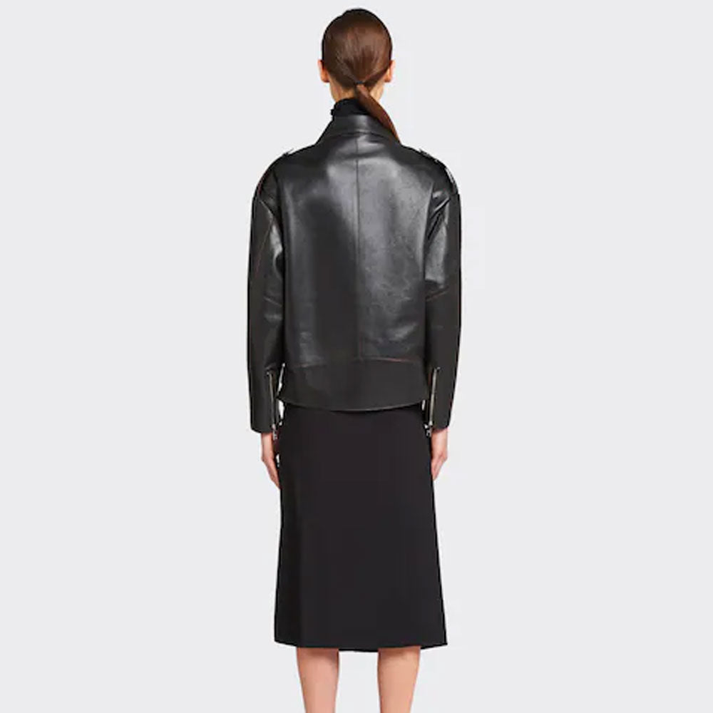 women's black leather biker jacket