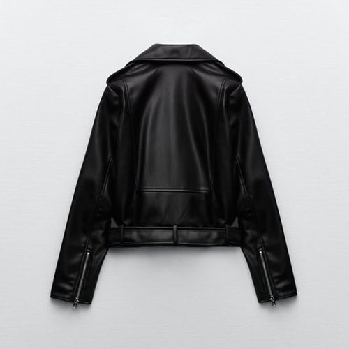 Black Women's Motorcycle Sheepskin Biker Leather Jacket