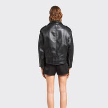 Load image into Gallery viewer, black  women&#39;s leather biker jacket
