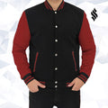 Black and Maroon Varsity Jacket Mens - Shearling leather