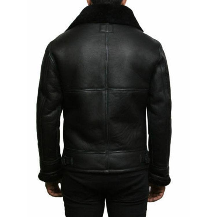 Black Aviator Collar Genuine Leather Jacket | Aviator Leather Jackets