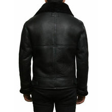 Load image into Gallery viewer, Black Aviator Collar Genuine Leather Jacket | Aviator Leather Jackets
