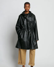 Load image into Gallery viewer, Black Hooded Sheepskin Leather Trench Duster Coat
