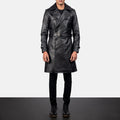 Mens Black Sheepskin Leather Duster Belted Coat