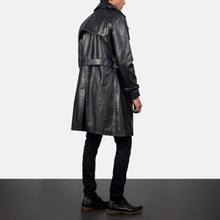 Load image into Gallery viewer, Mens Black Sheepskin Leather Duster Belted Coat
