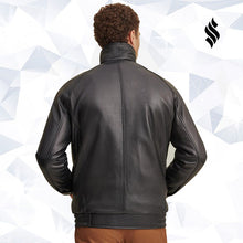 Load image into Gallery viewer, Black Lined Leather Bomber Jacket - Shearling leather
