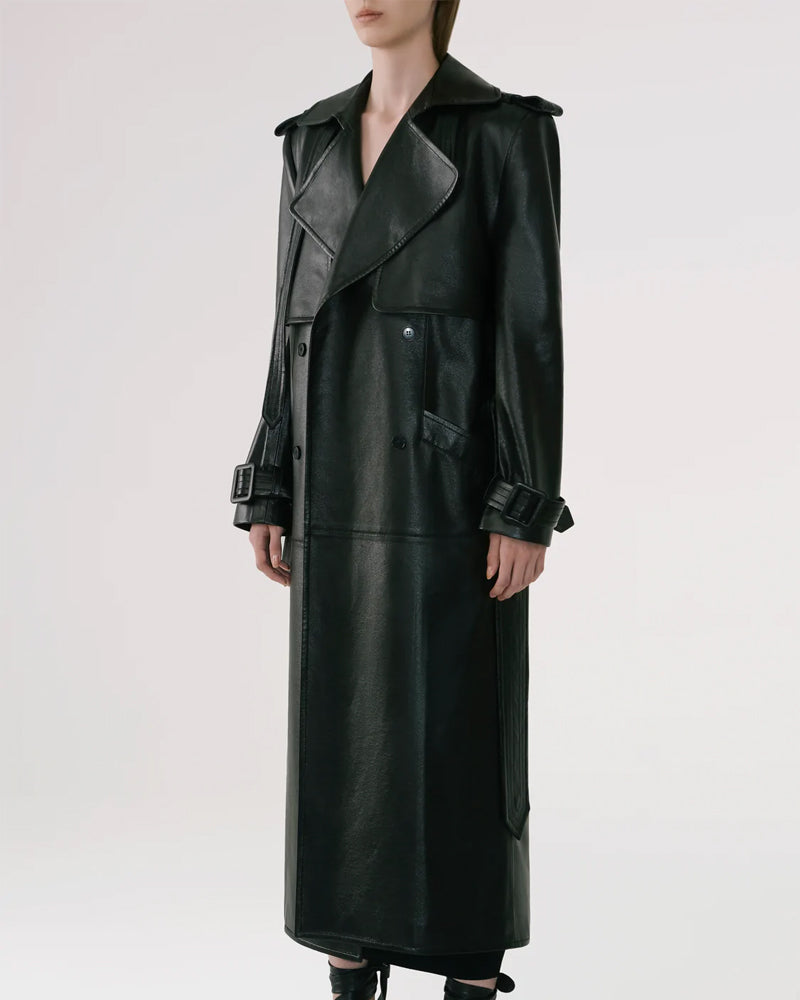 Black Sheepskin Duster Leather Trench Coat