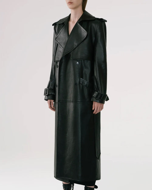 Black Sheepskin Duster Leather Trench Coat