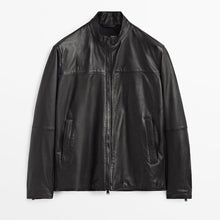 Load image into Gallery viewer, Black Sheepskin Leather Biker Jacket For Men
