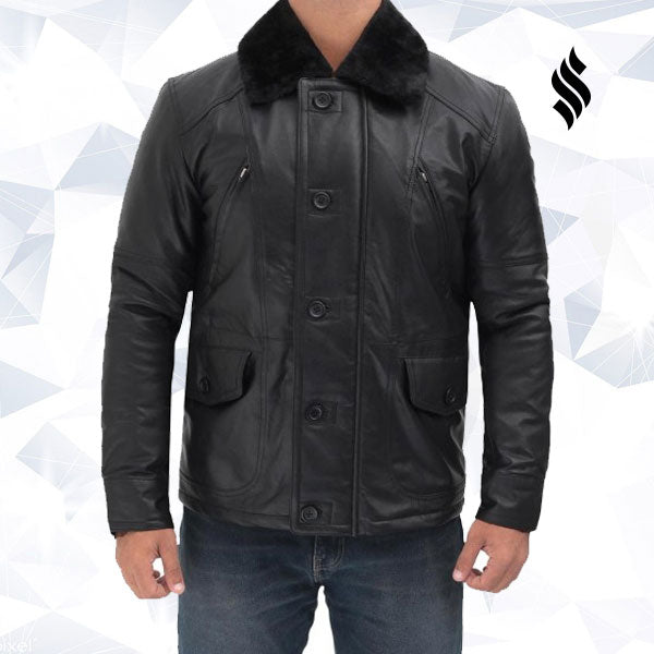 Boehmer Mens Black Shearling Leather Jacket - Shearling Leather Jacket