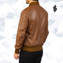 Load image into Gallery viewer, Bomia Ma-1 Brown Leather Bomber Jacket - Shearling leather
