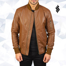 Load image into Gallery viewer, Bomia Ma-1 Brown Leather Bomber Jacket - Shearling leather
