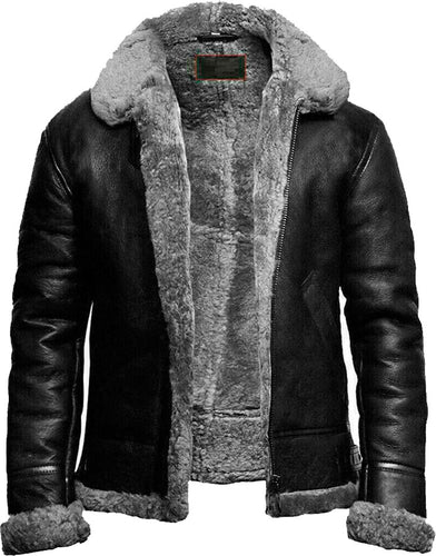 Brand New B3 Bomber Leather Jacket With Fur - Shearling leather