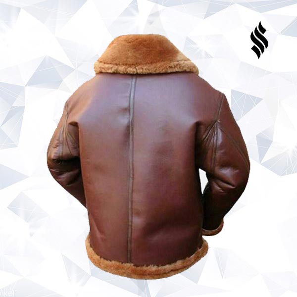 Brown Bomber Single Belted Leather Jacket Mens - Shearling leather