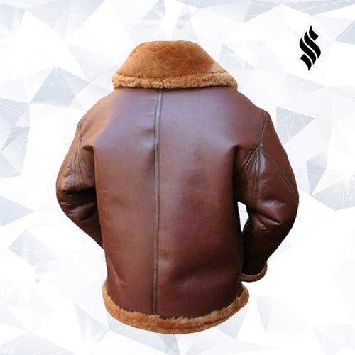 Brown Bomber Single Belted Leather Jacket Mens - Shearling leather